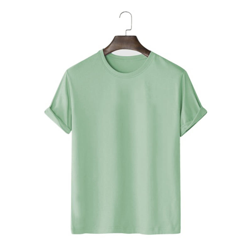 100% Cotton Solid Color Round Neck Casual Short Sleeves T-shirt - Dark Green - 2XL - image 3