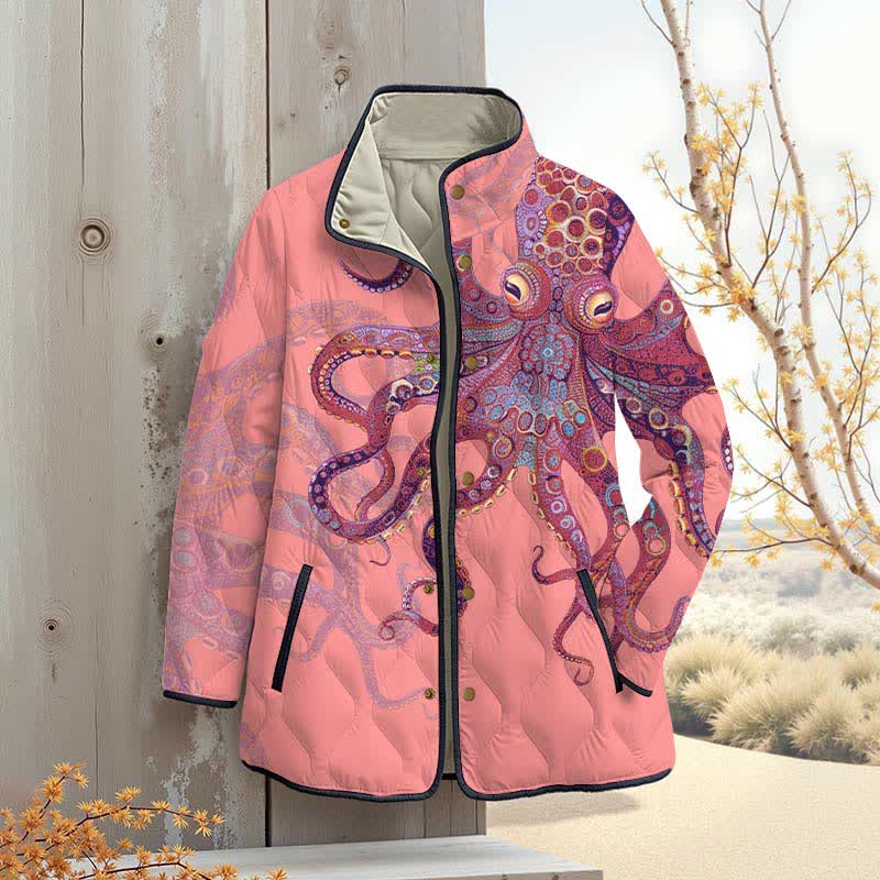 Unique Exquisite Octopus Pattern Art Print Outerwear Jackets - Pink - 4XL - image 7