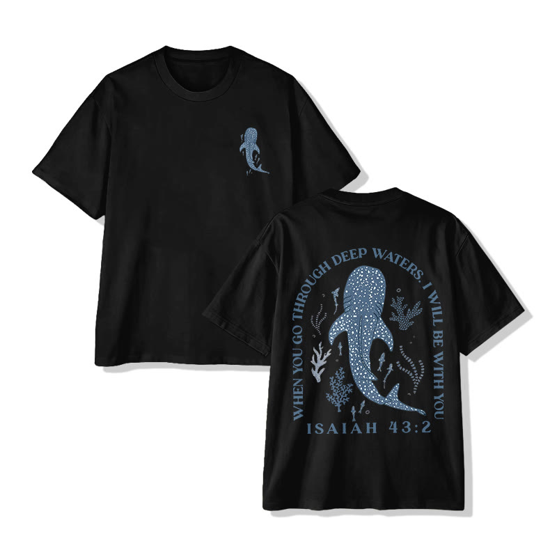 Unisex Isaiah 43:2 When You Go Through Deep Waters Print Short Sleeve Crew Neck T-shirt - Black - 2XL - image 5
