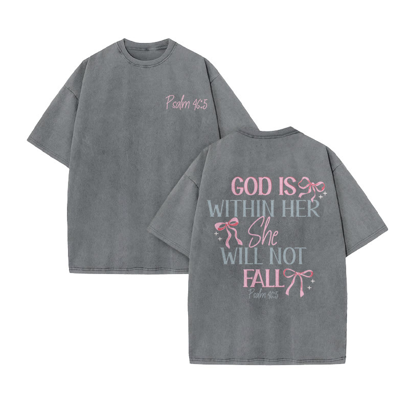 God Is Within Her Psalm 46:5 Print Acid Washed T-shirt - Grey - US20-22(3XL) - image 5