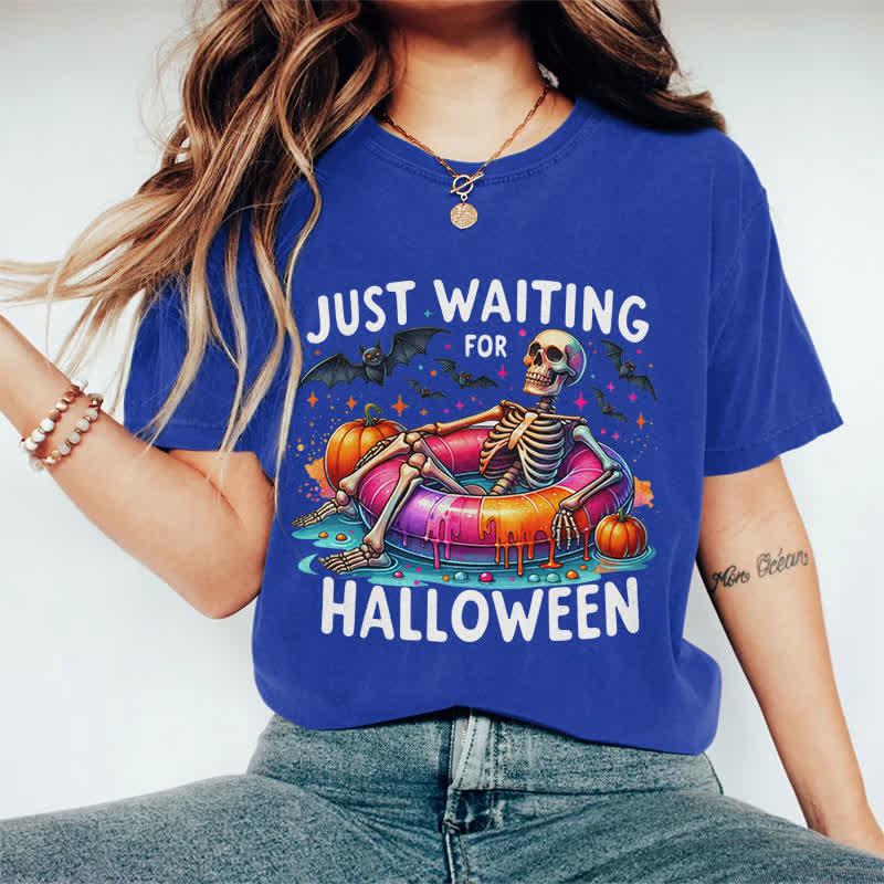 100% Cotton Just Waiting For Halloween Art Print T-Shirt - Royal Blue - 2XL - image 13