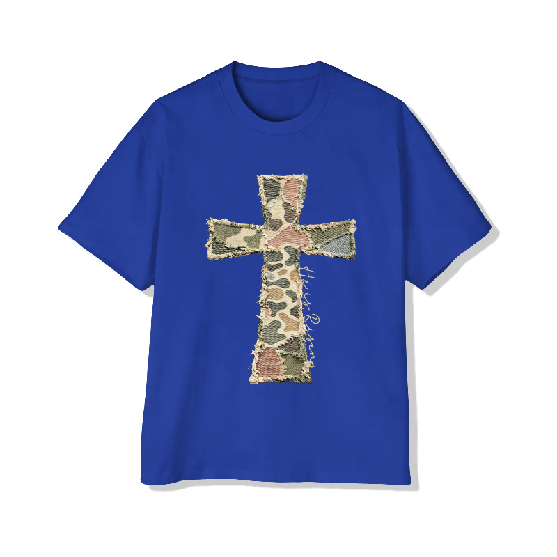 Christian He Is Risen Camouflage Cross Print Pattern Cotton Print T-shirt - Royal Blue - US16-18(2XL) - image 14