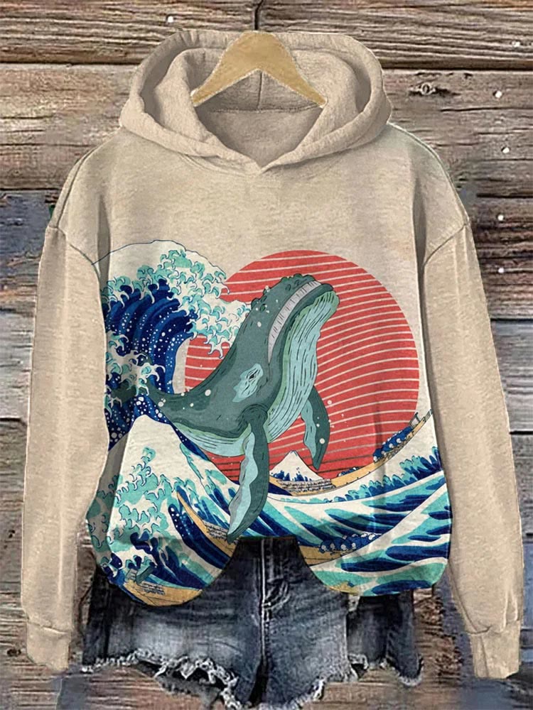 Great Wave Whale Japanese Art Painting Print Hoodie