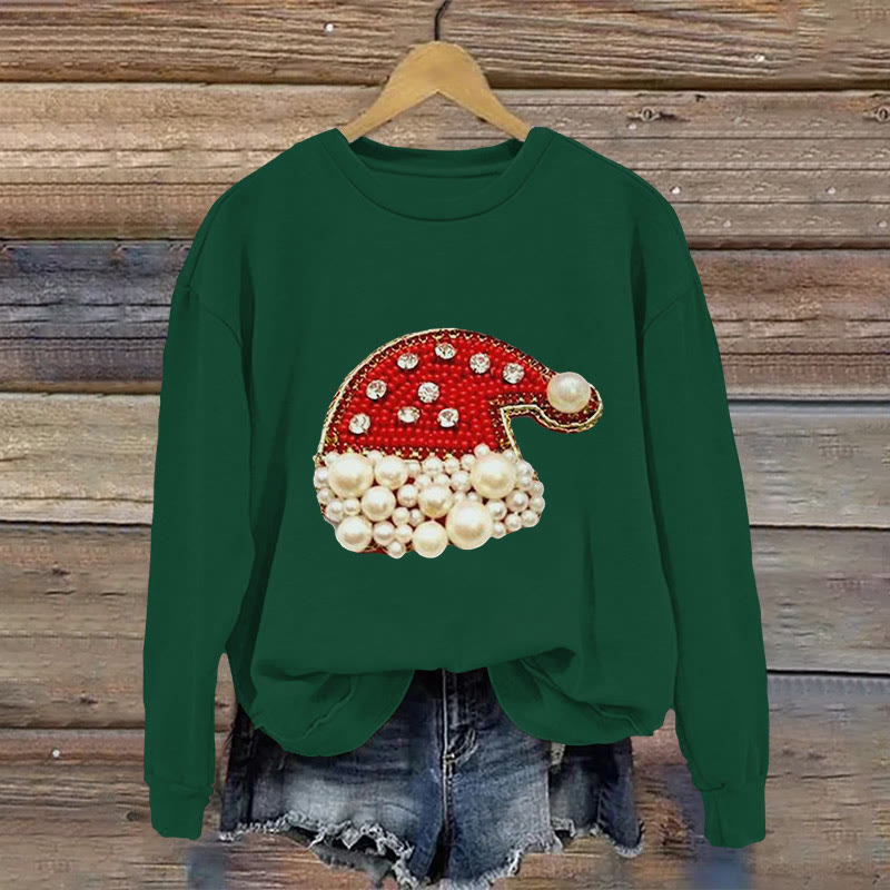 Christmas Hat Jewelry Print Long-Sleeved Sweatshirt - Green - US16-18(2XL) - image 3
