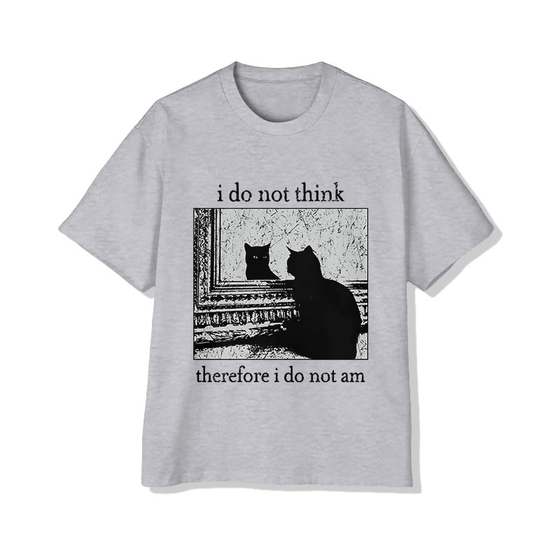 I Do Not Think Therefore I Do Not Am Cat Print Short Sleeved Crew Neck T-Shirt - Grey - 2XL - image 3