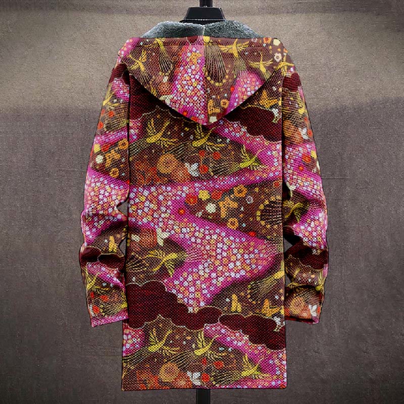 Retro Japanese Phoenix Floral Pattern Print Unisex Plush Thick Long-sleeved Fleece Jacket Coat - image 3