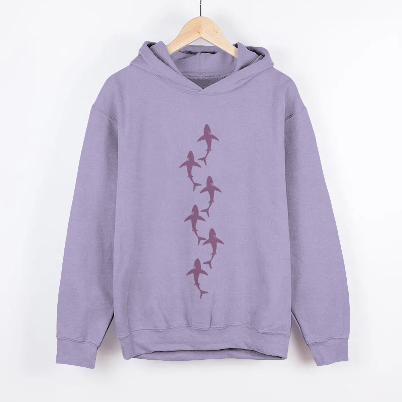 Unisex Ocean Small Schools Fish Print Long Sleeved Hoodie - Purple - US44-46(8XL) - image 3