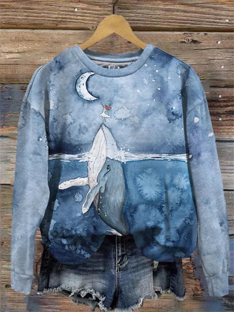 Women's Humpback Whale Print Sweatshirt - Light Blue - 5XL - image 1