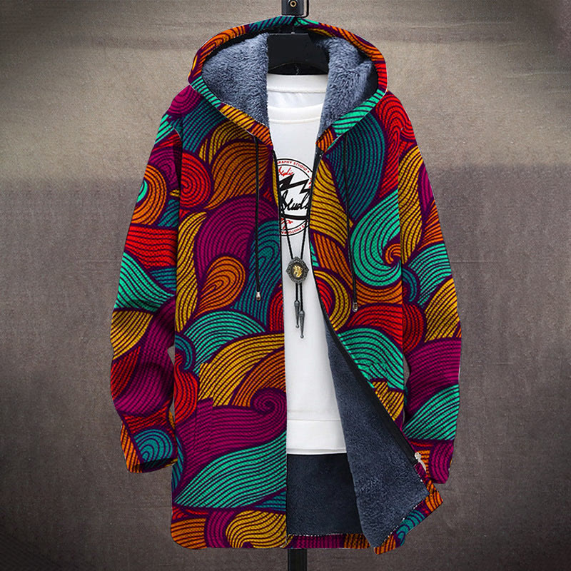 Colorful Abstract Waves Pattern Print Unisex Plush Thick Long-sleeved Fleece Jacket Coat - image 2