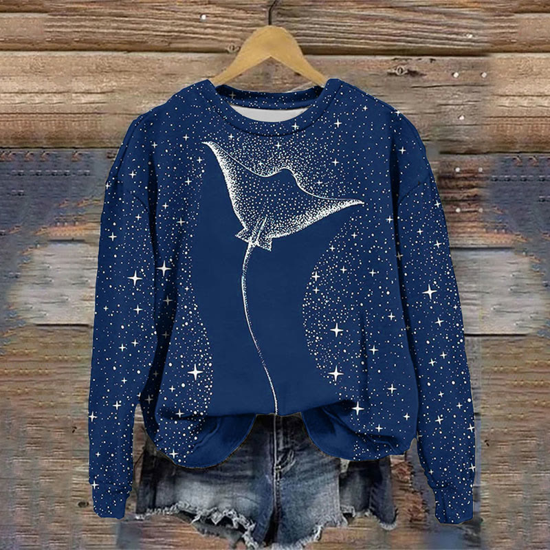 Starry Spotted Eagle Rays Print Sweatshirt