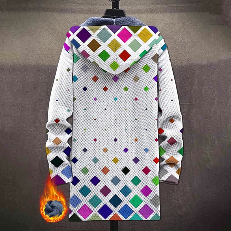 Colorful Square Pattern Print Unisex Plush Thick Long-sleeved Fleece Jacket Coat - image 3
