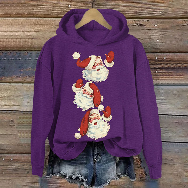 Christmas Lovely Santa Claus Portrait Print Long Sleeve Hoodie - Purple - US44-46(8XL) - image 4