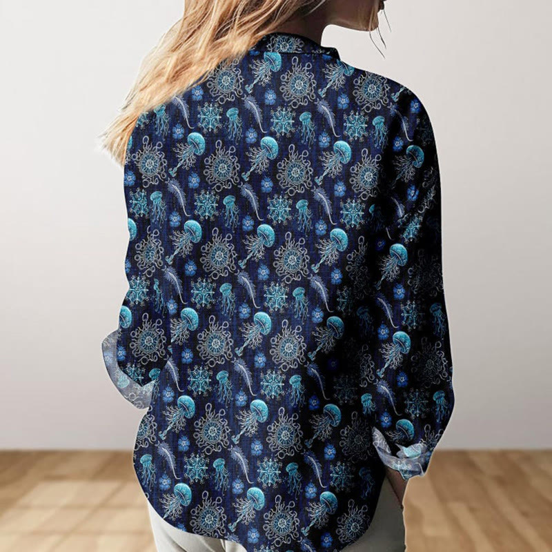 Vintage Cute Ocean Jellyfish Art Print Long Sleeve Shirt - image 3
