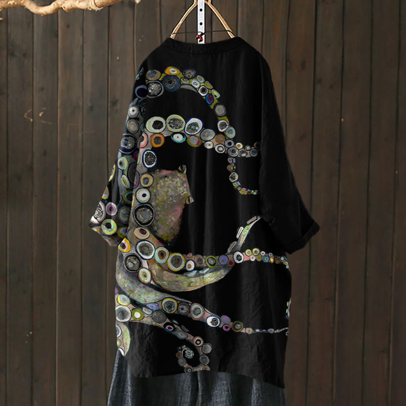 Squid Oil Painting Print Cardigan