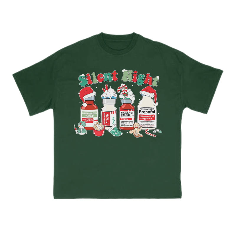 Unisex Silent Night Christmas Print T-shirt - Dark Green - US16-18(2XL) - image 9