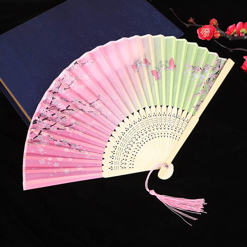 Women Ancient Style Japanese Classic Floral Folding Fan - Pink - image 2