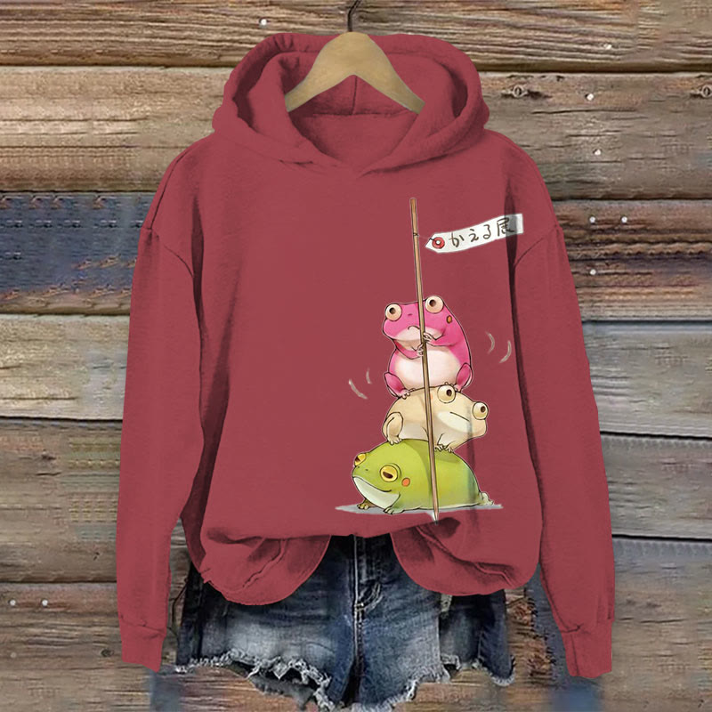 Japanese Art Frogs Print Long Sleeve Hoodie - Rose - US44-46(8XL) - image 3
