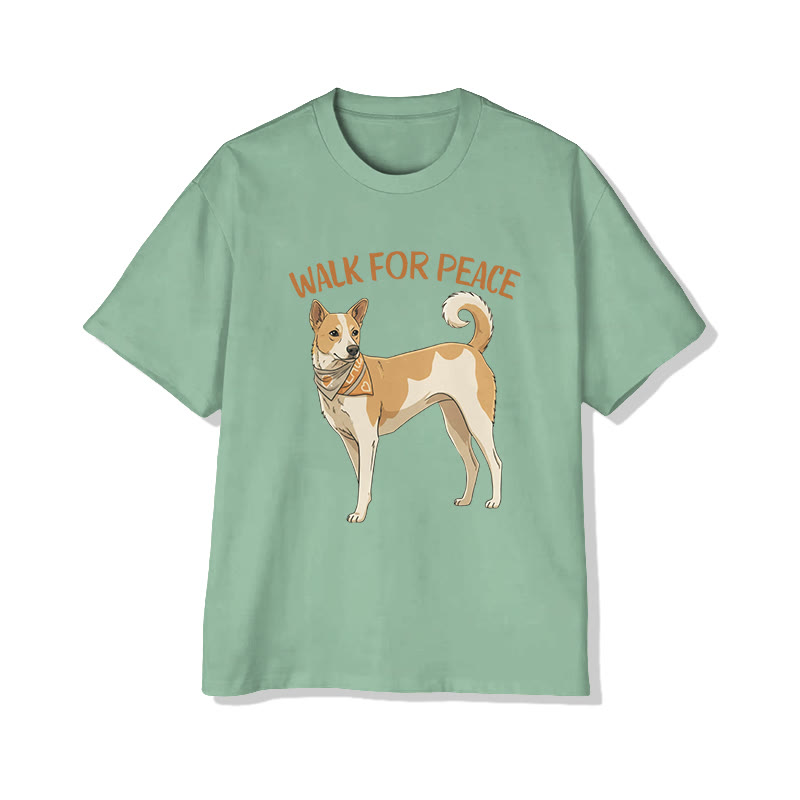 Unisex Walk For Peace Aloka Dog Pattern Cotton Print T-shirt - Light Green - US20-22(3XL) - image 9