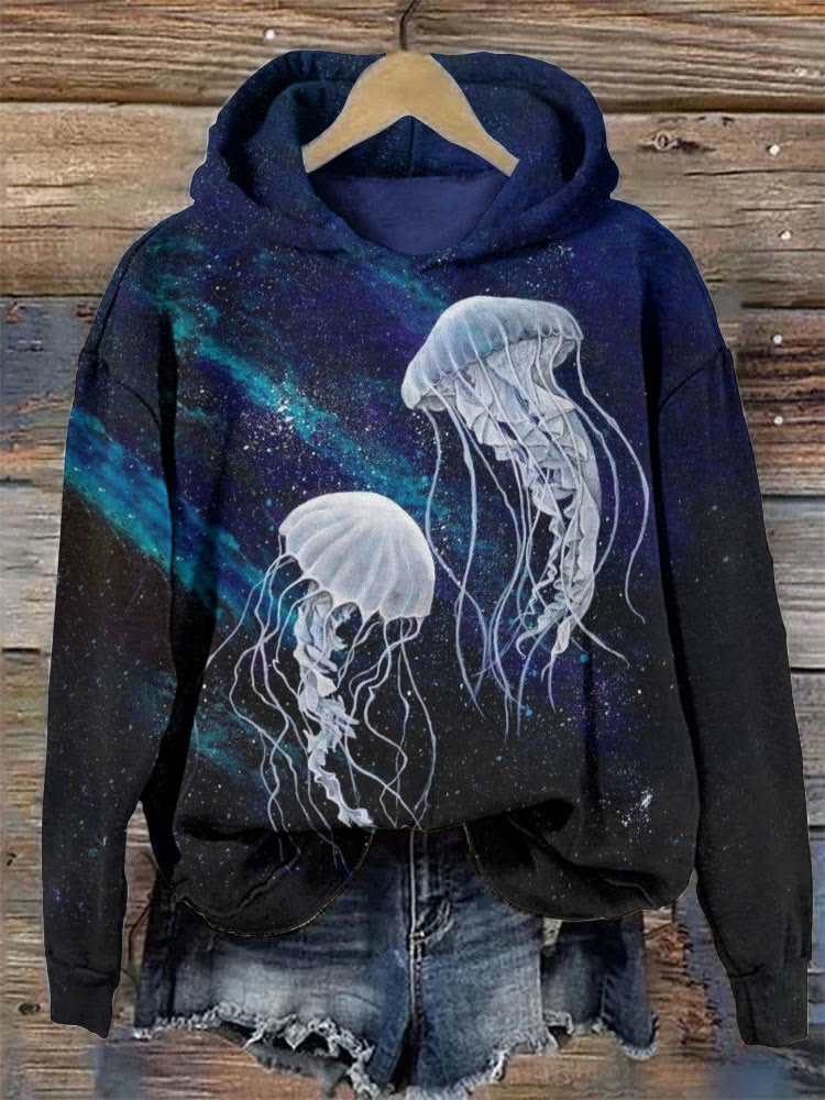 Starry Sky Jellyfish Print Hoodie