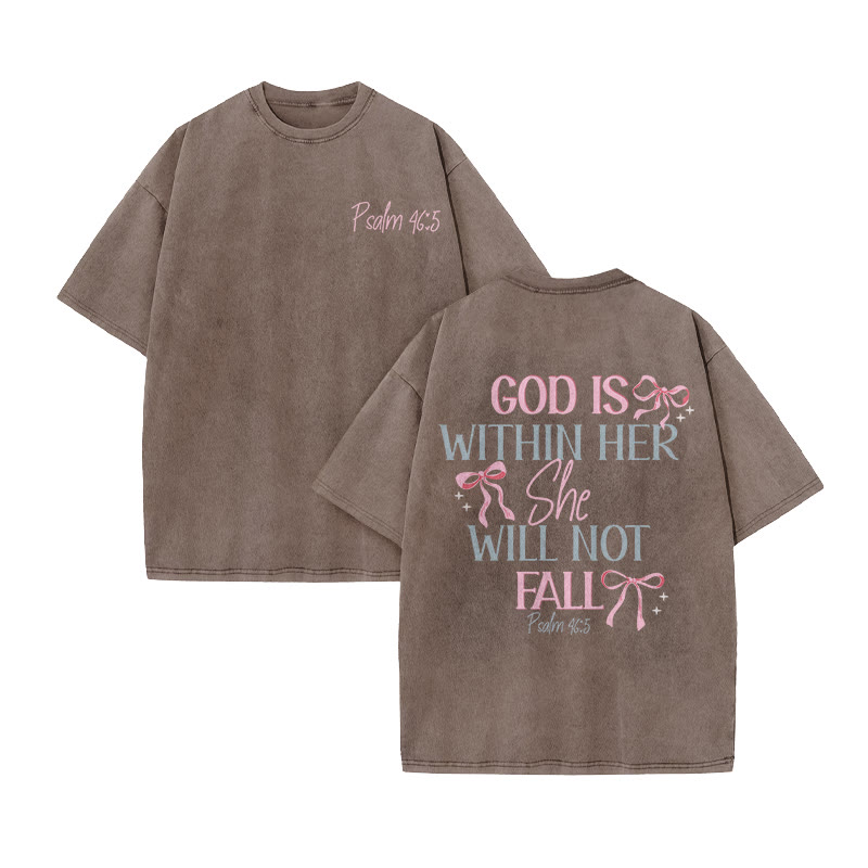 God Is Within Her Psalm 46:5 Print Acid Washed T-shirt - Coffee - US20-22(3XL) - image 4