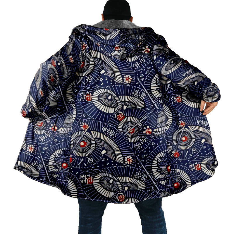 Retro Japanese Mystical Ethnic Pattern Print Unisex Plush Thick Long-sleeved Fleece Jacket Coat - image 4