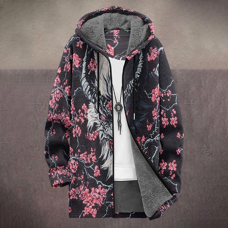 Retro Japanese Pinky Sakura Blossom Print Unisex Plush Thick Long-sleeved Fleece Jacket Coat - image 2