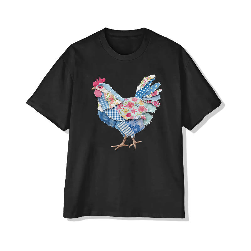 Animal Friends Chicken Flakes Print Pattern Cotton Print T-shirt - Black - US16-18(2XL) - image 10