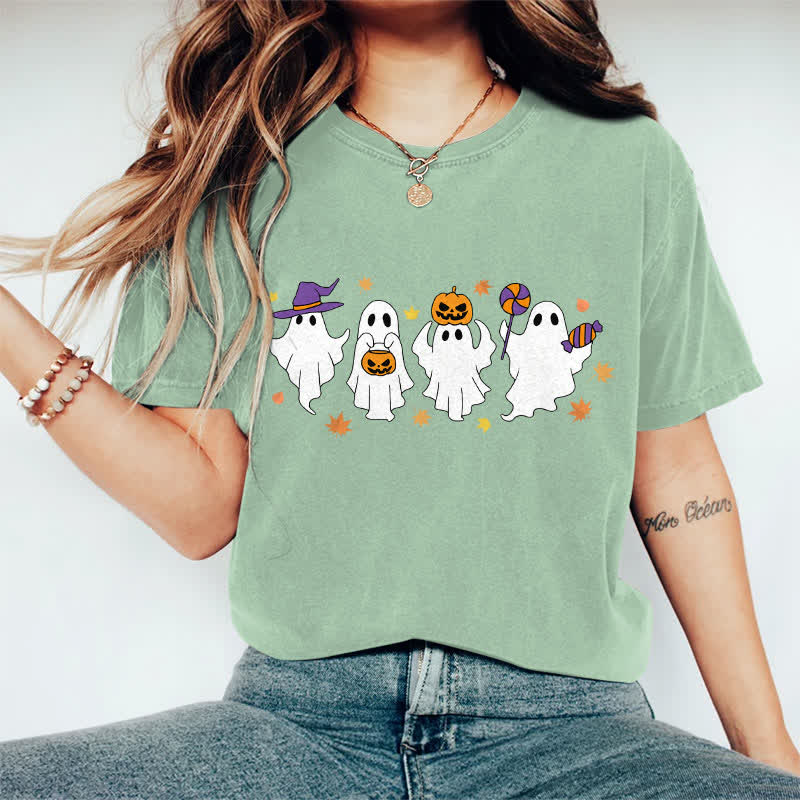 100% Cotton Halloween Dancing Ghost Art Print T-shirt - Green - 2XL - image 11