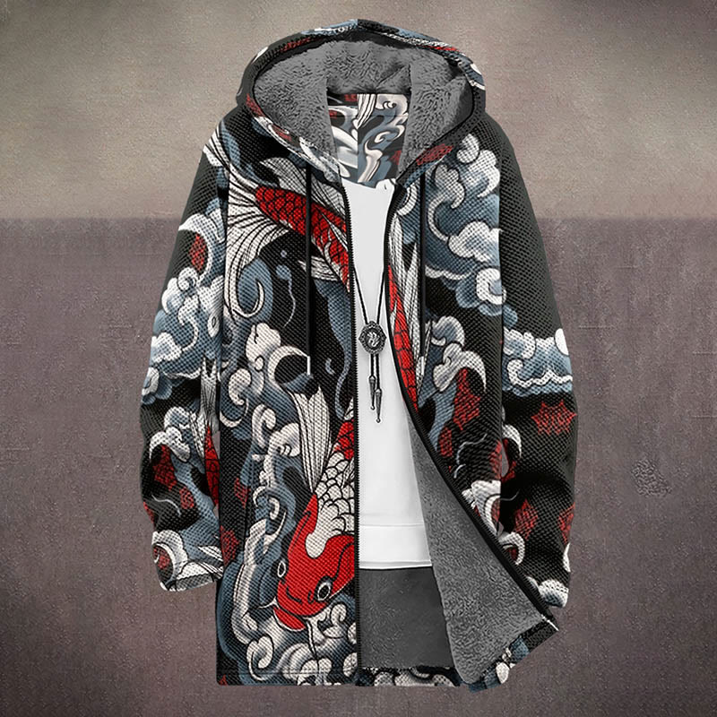 Japanese Creative Cloudy Koi Carp Print Unisex Plush Thick Long-sleeved Fleece Jacket Coat - image 2