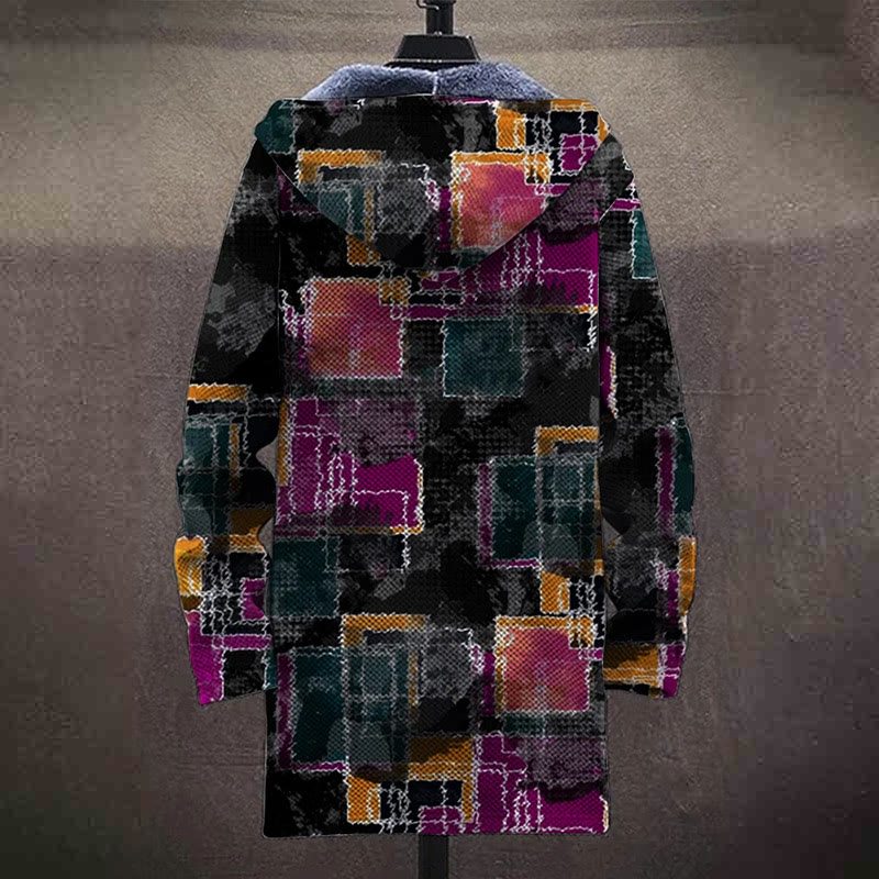 Retro Tie Dye Color Block Patchwork Pattern Print Unisex Plush Thick Long-sleeved Fleece Jacket Coat - image 4