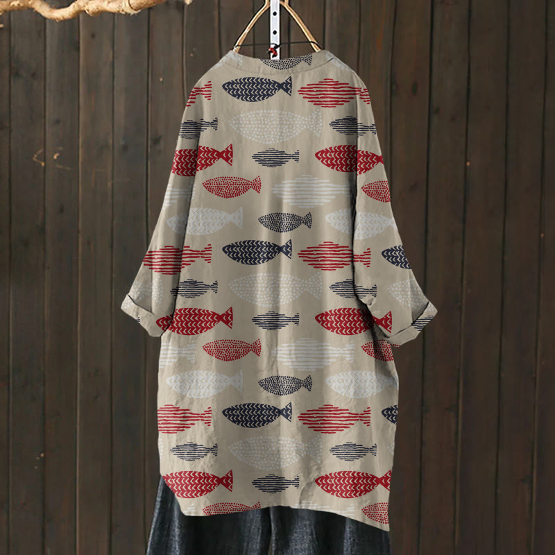 Vintage Fish Japanese Art Print Cardigan