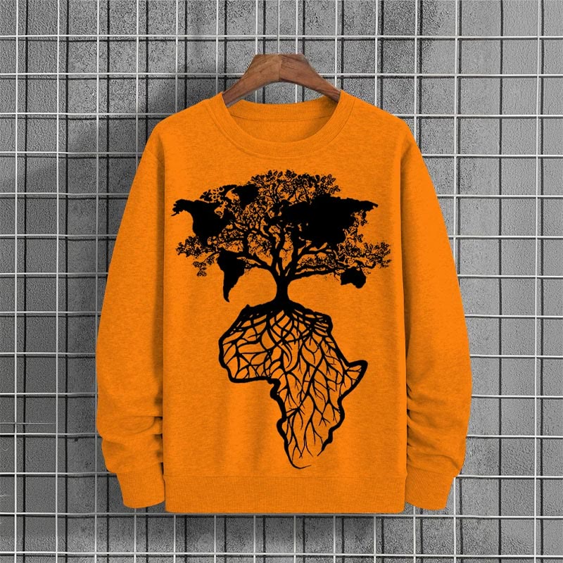 Men's Casual Tree of Life Print Long Sleeve Sweatshirt - Orange - 6XL - image 5
