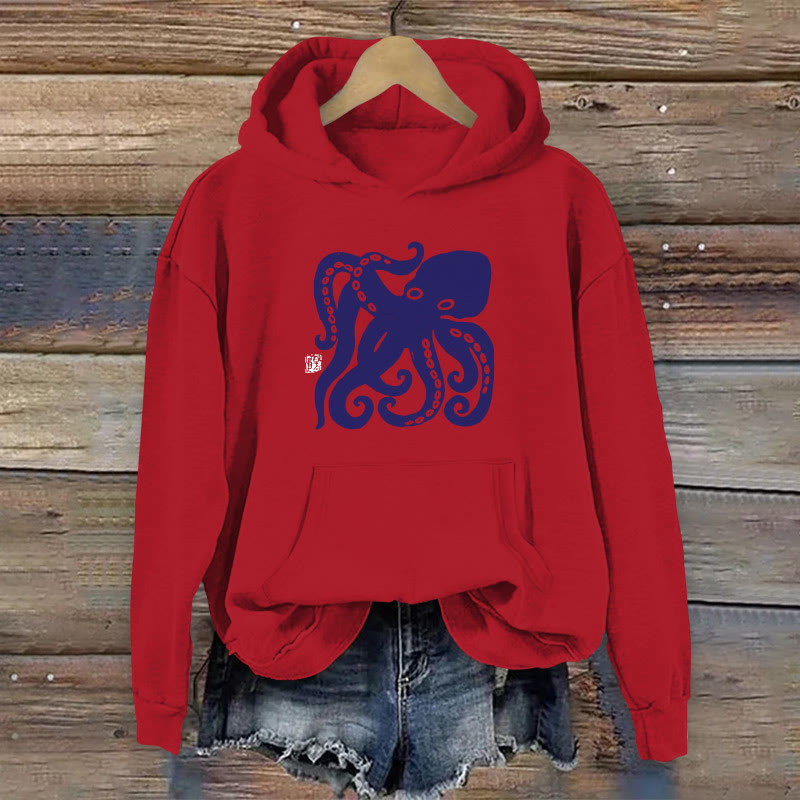 Dashingsoul 100% Cotton Retro Japanese Octopus Print Women's Hoodie
