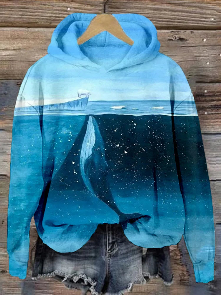 The Whale & Polar Bear Art Vintage Hoodie - Blue - 8XL - image 1