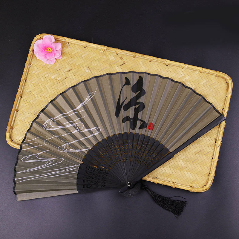 Women Silk Cloth Ancient Style Japanese Floral Folding Fan - Brown - image 4