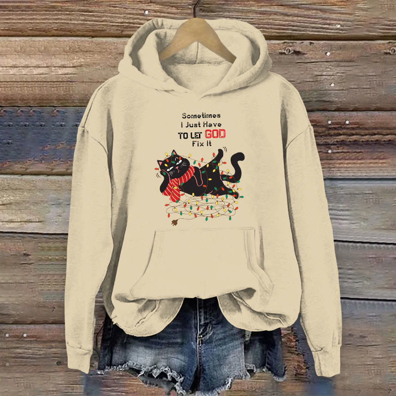 100% Cotton Sometimes I Just Have To Let God Fix It Christian Print Women's Hoodie - Apricot - 2XL - image 4