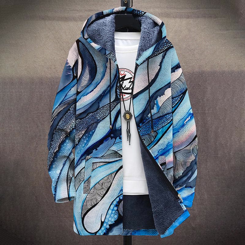Marble Art Abstract Ocean And Hills Pattern Print Unisex Plush Thick Long-sleeved Fleece Jacket Coat - image 2