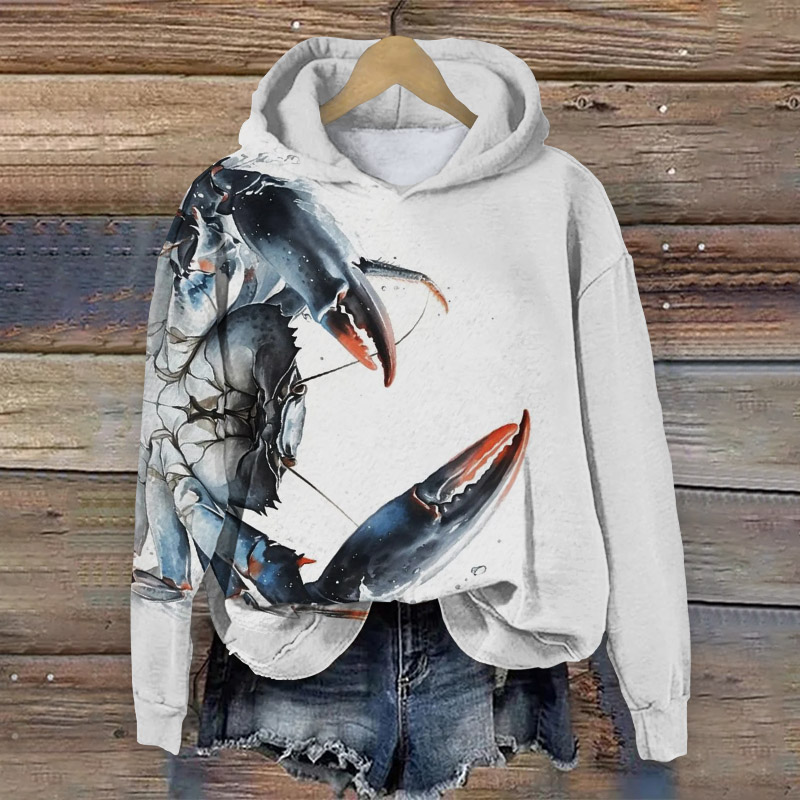 Crab Art Print Long Sleeve Hoodie - White - 8XL - image 1