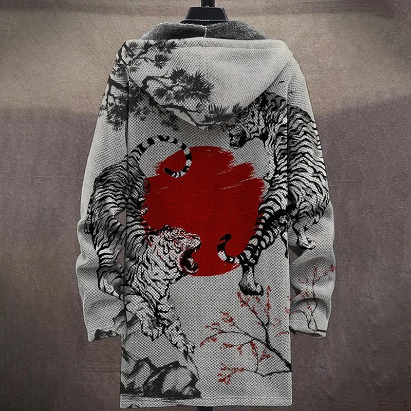 Ukiyo-e Ink Painting Tigers Print Unisex Plush Thick Long-sleeved Fleece Jacket Coat - image 4