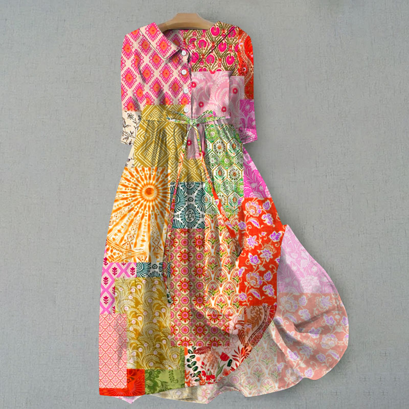 Bohemian Resort Floral Art Print Tie Loose Dress