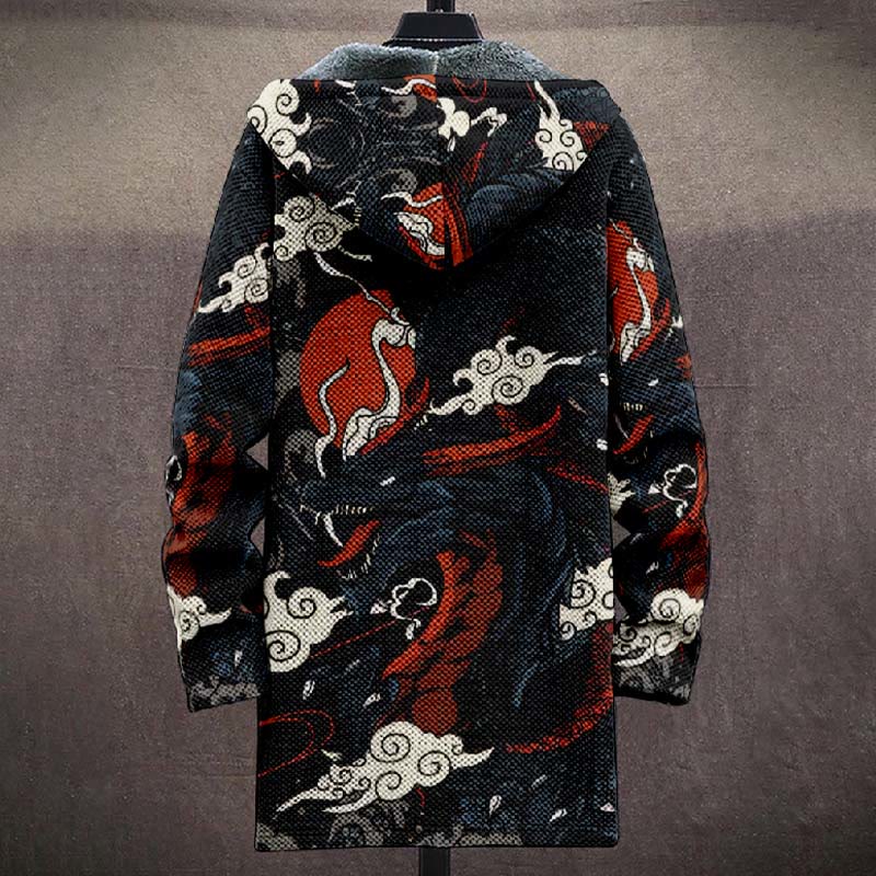 Japanese Mystical Dragon Pattern Print Unisex Plush Thick Long-sleeved Fleece Jacket Coat - image 4