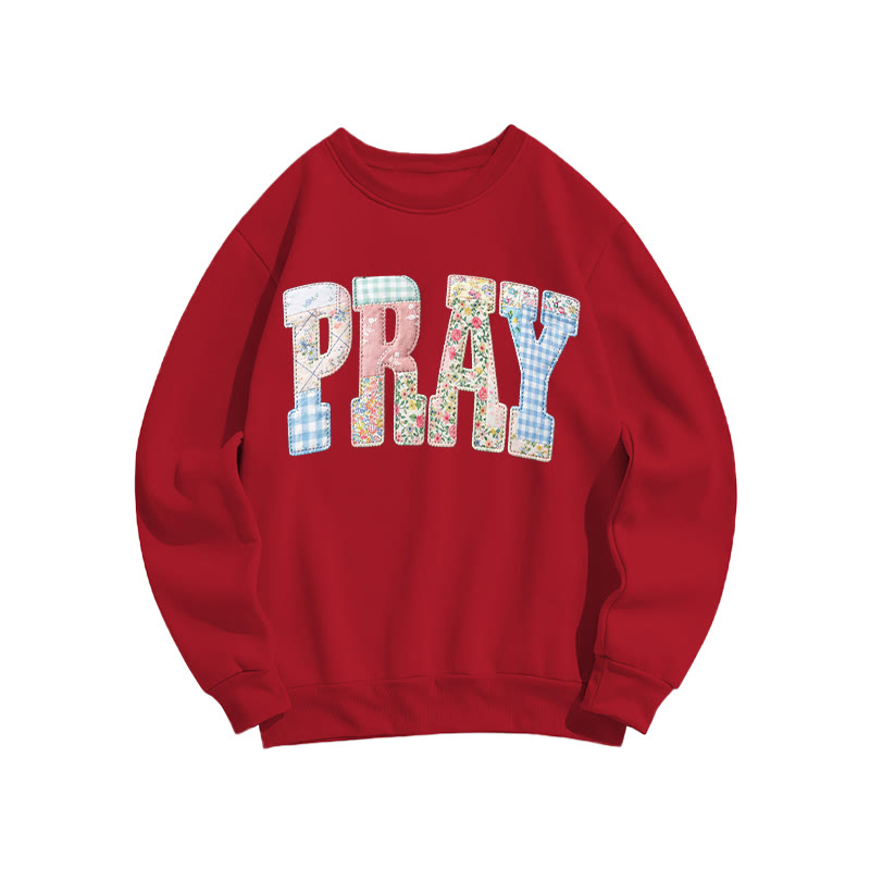 Christian Sublimation Pray Faux Embroidered Patchwork Print Sweatshirt - Red - US16-18(2XL) - image 3