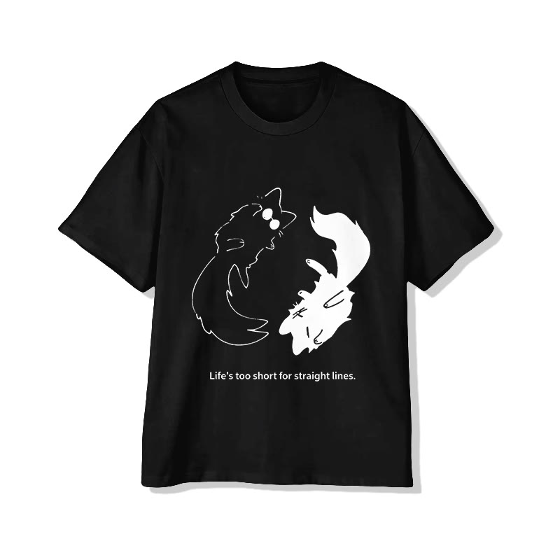 Unisex Cat Contemplating Life Pattern Short Sleeved Crew Neck T-Shirt - Black - 2XL - image 4