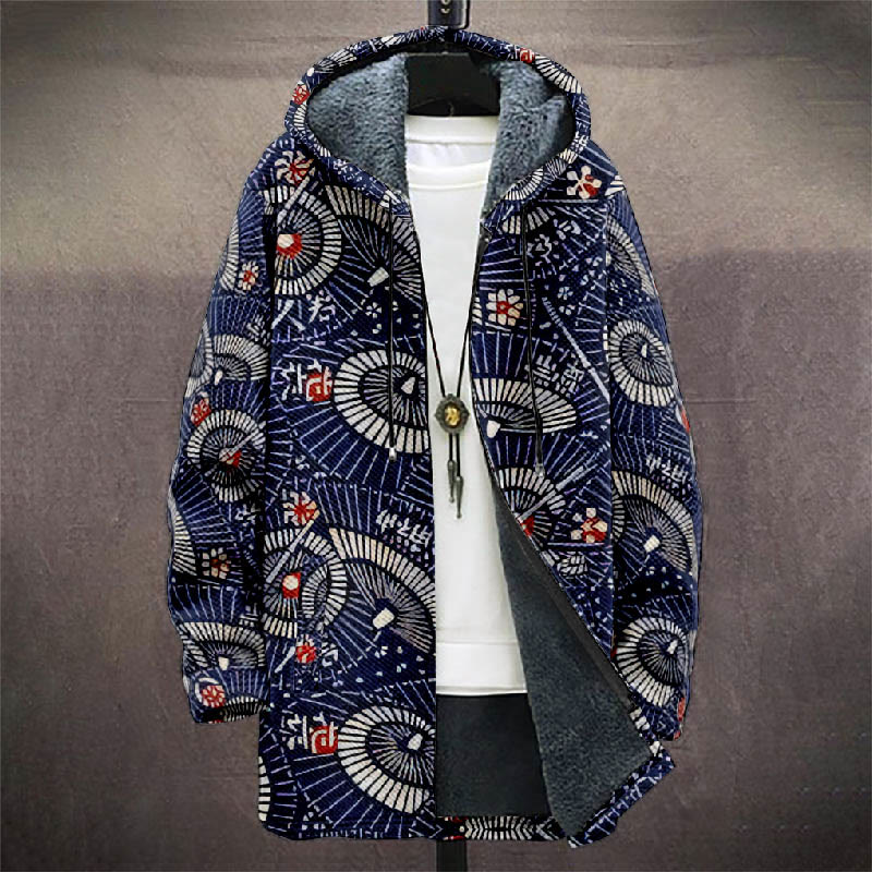 Retro Japanese Mystical Ethnic Pattern Print Unisex Plush Thick Long-sleeved Fleece Jacket Coat - image 2