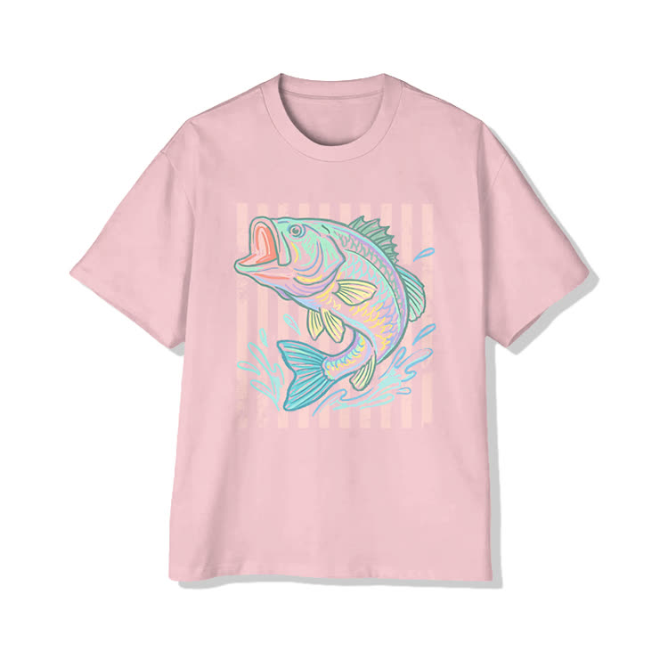 Unisex Vintage Bass Fish Pattern Cotton Print T-Shirt - Pink - US20-22(3XL) - image 13