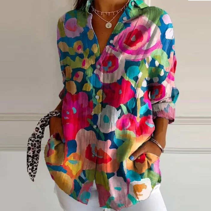 Hippie Appointment Print Long Sleeve Shirt - Pink - 5XL - image 2