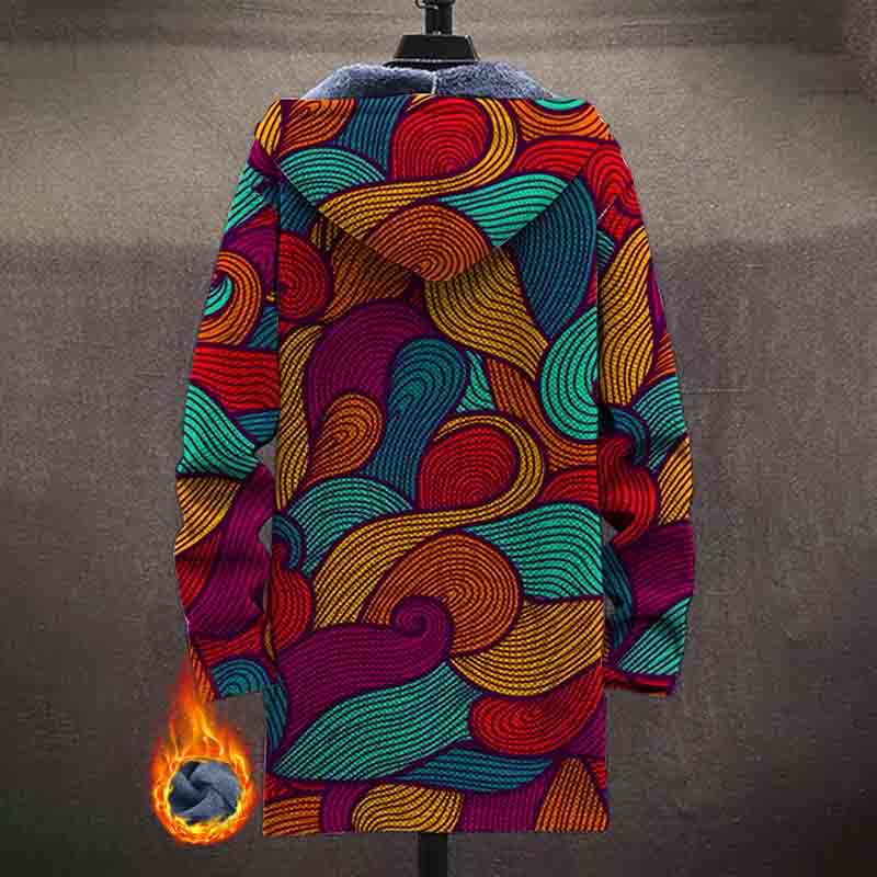 Colorful Abstract Waves Pattern Print Unisex Plush Thick Long-sleeved Fleece Jacket Coat - image 3