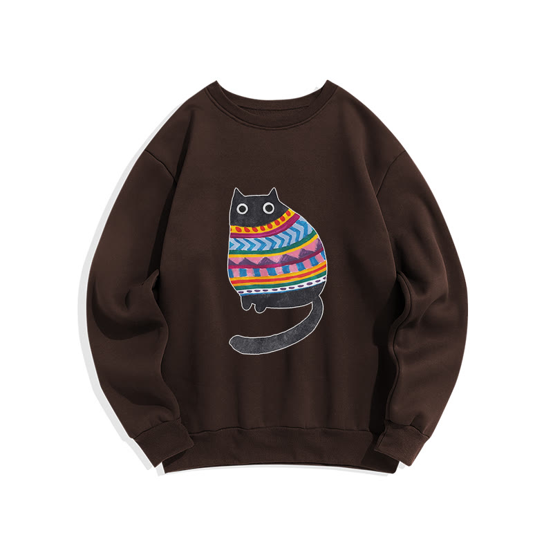 Lovely Watercolor Painting Cat Print Crew Neck Sweatshirt - Coffee - US16-18(2XL) - image 5