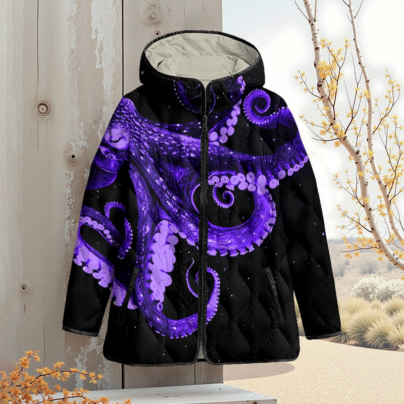 Three-dimensional Creative Octopus Art Print Zipper Jackets - Purple - 4XL - image 3