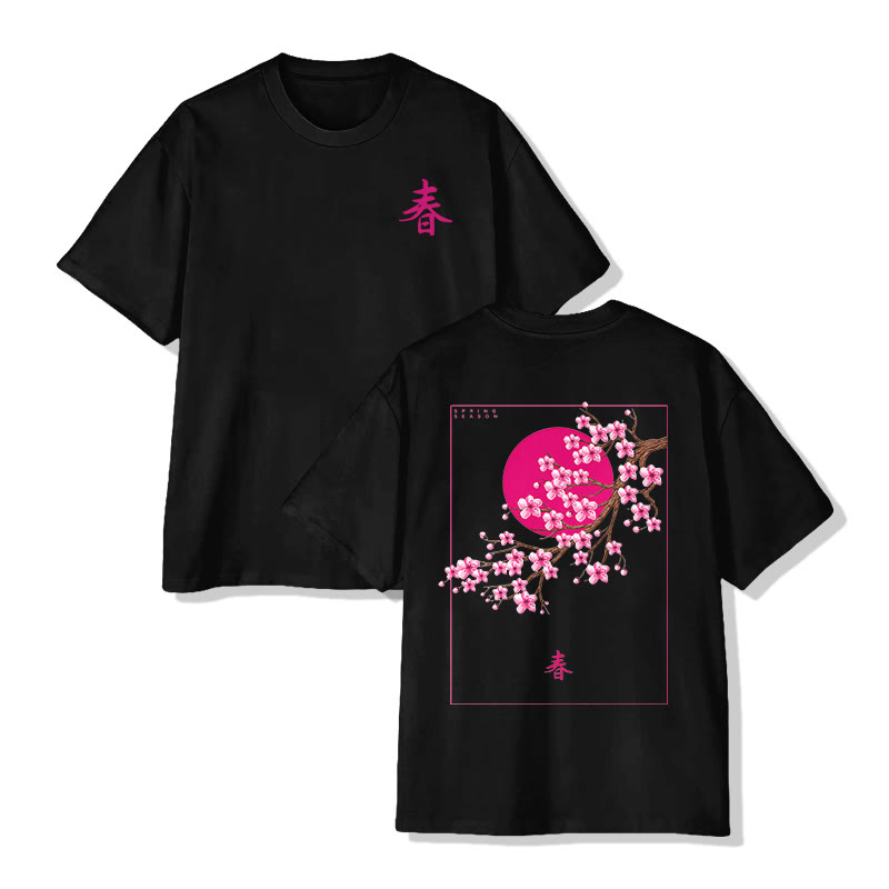 Unisex Spring Blossom Print  Short Sleeve Crew Neck T-Shirt - Black - 2XL - image 5